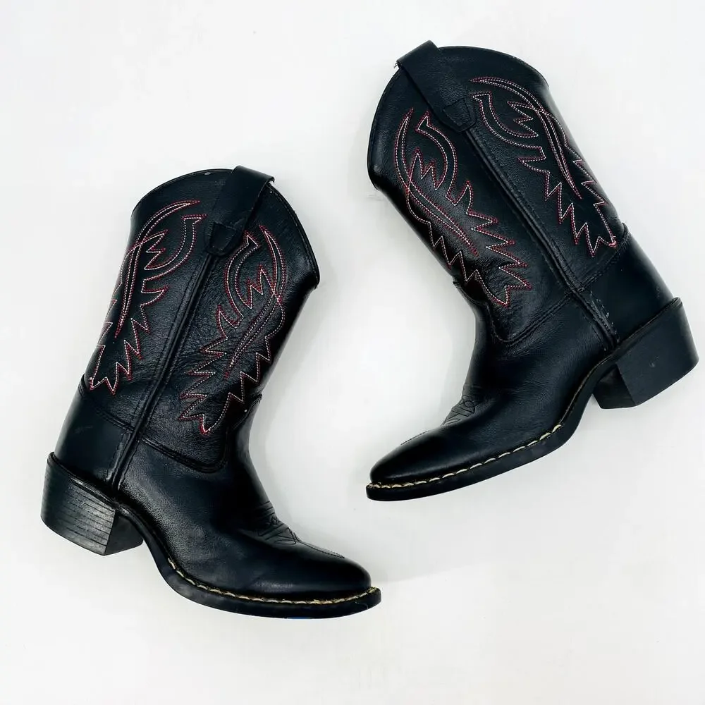 Cody James Kids Black & Red Leather Cowboy Boots 1D
